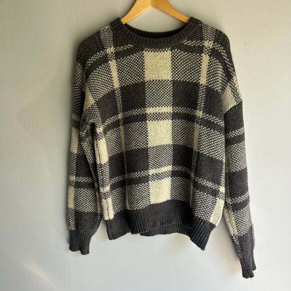 Heartloom Wool Plaid Avery Sweater Crewneck Womens Medium Gray Cream Cottagecore - Picture 5 of 10